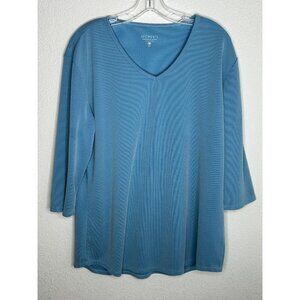 Segments Shirt Womens XL Blue Tencel Blend V Neck 3/4 Sleeve Waffle Knit Top